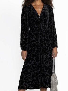 Johnny Was Jade Midi Dress Black Velvet Burnout Floral Silk Blend Whimsigoth